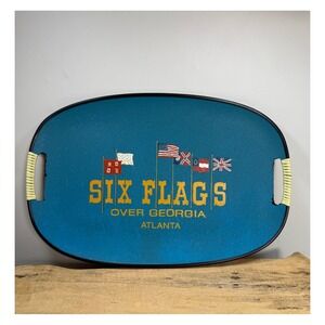 Vintage Six Flags Over Georgia Atlanta Souvenir Serving Tray Blue Oval 17.5"